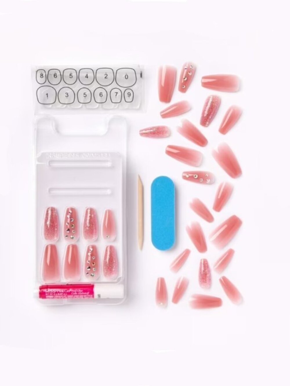 KISS Jelly Fantasy Long Pink Coffin Nails – 28 Count w/ Jeweled Accents - Picture 11 of 13